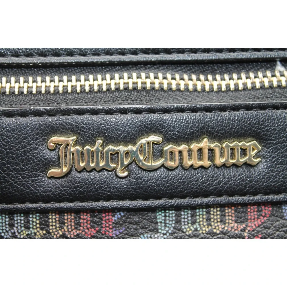 Juicy Couture Rainbow Logo Print Satchel Duffel Shoulder Bag Black Crown Charm